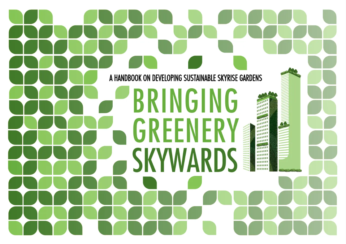 The image is the cover page of the handbook on developing sustainable skyrise gardens